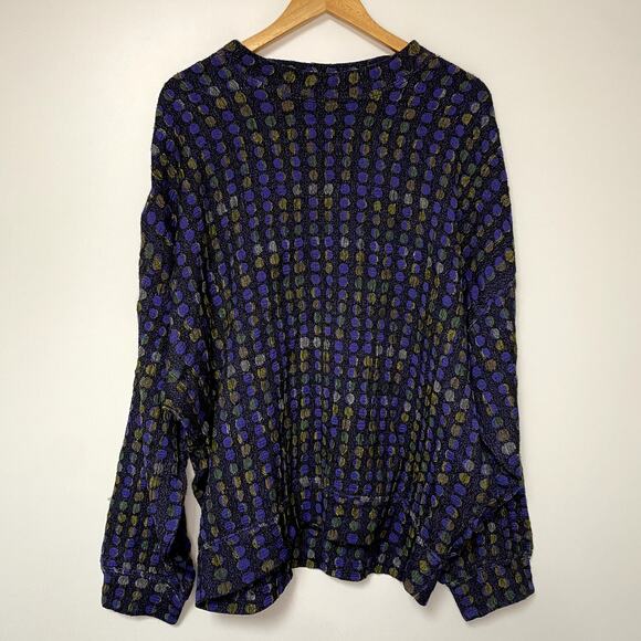 Vintage 90s Textured Knit Sweater Abstract Geometric Pattern Retro Oversized - Picture 1 of 3